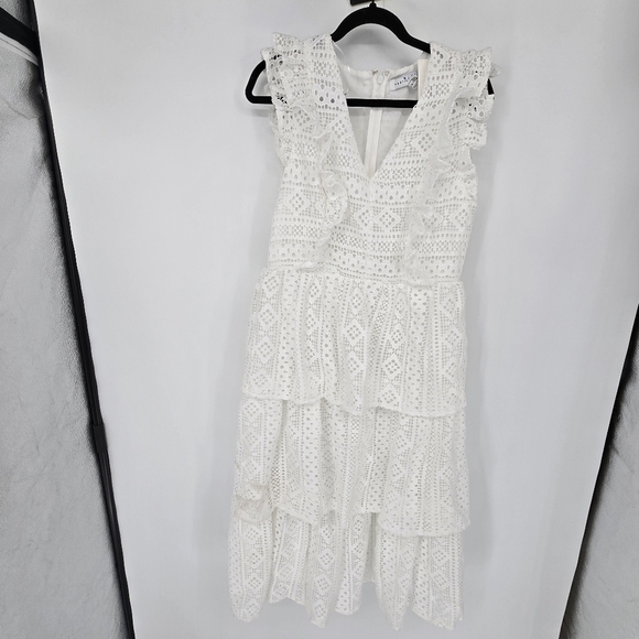 Endless Rose white Lace Ruffle Tiered Midi Dress large - Picture 3 of 11
